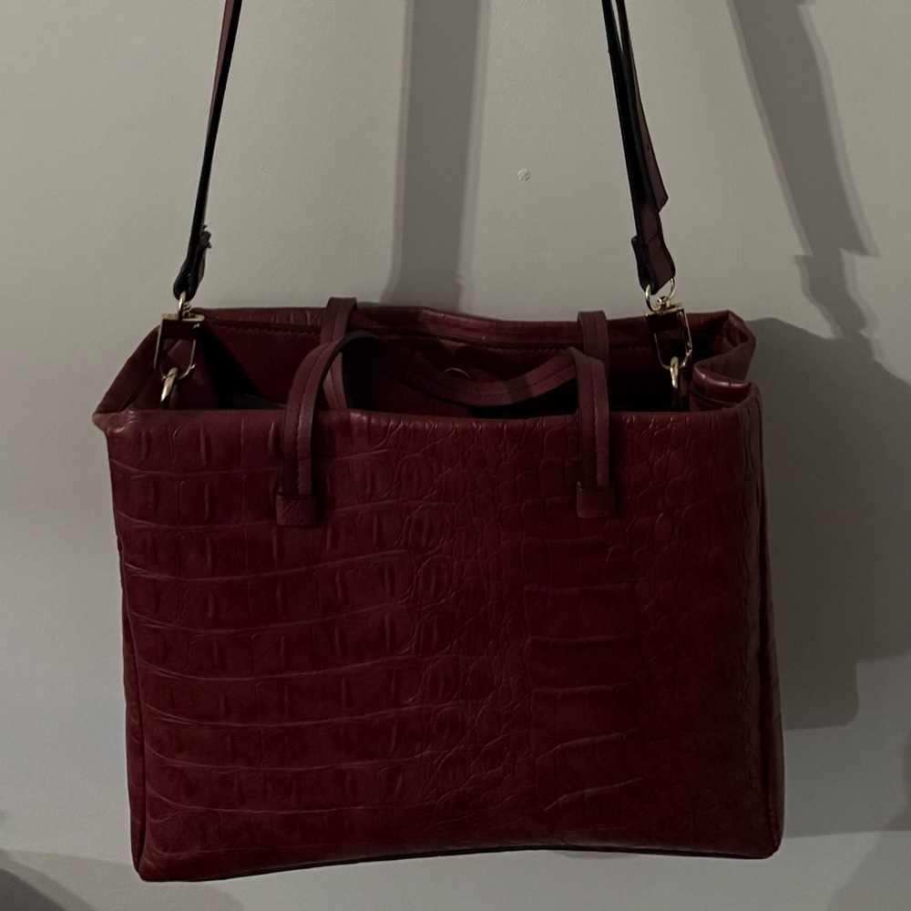 Kate Landry Burgundy Croc-Embossed Crossbody Bag